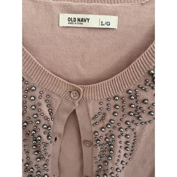 Old Navy Women L Cardigan Cotton Mauve Silver Jewels Sparkly Fairy Romantic NWOT - Picture 2 of 4